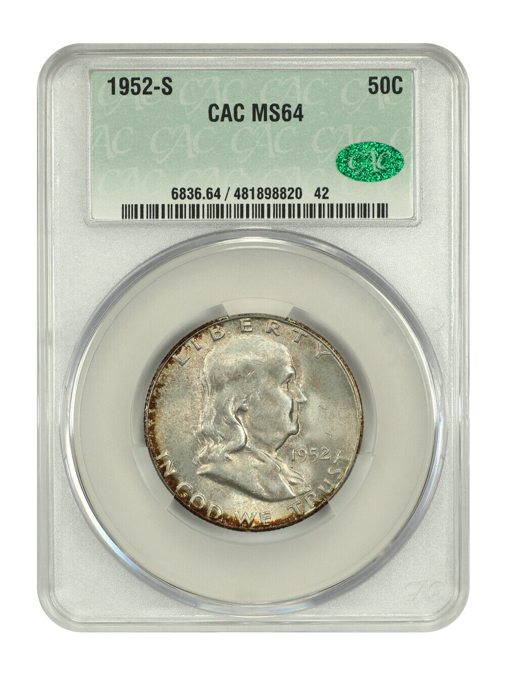 1952-S 50C CACG MS64 - Franklin Half Dollar