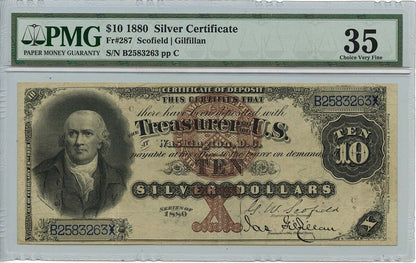 1880 $10 Silver Certificate Large Brown Good Color Fr# 287 PMG CVF35