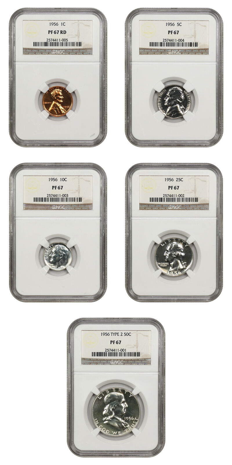 1956 1C-50C Proof Set NGC PR67 (5 Coins)