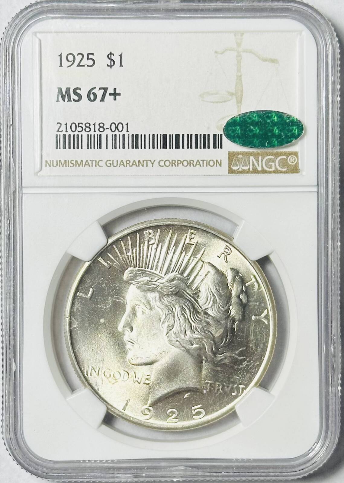 1925 P Peace Dollar NGC MS-67+ CAC