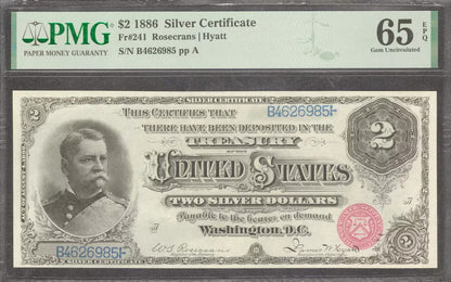 1886 SILVER CERTIFICATE FR.241 ROSECRANS HYATT PMG CERTIFIED GEM UNC 65 EPQ (985