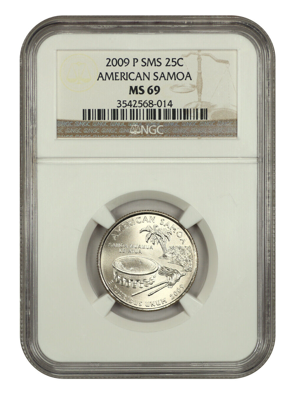 2009-P 25C American Samoa NGC SP69 (Satin Finish) - Type 1, Clad