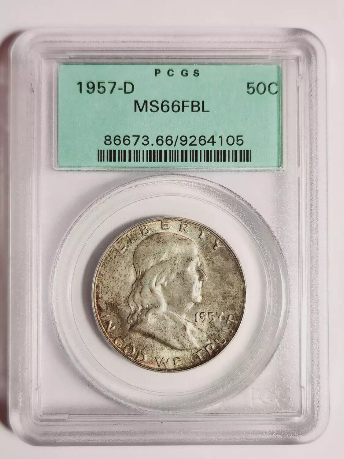 1957 D Franklin Half Dollar PCGS MS-66 FBL - ORIGINAL - OLD GREEN HOLDER