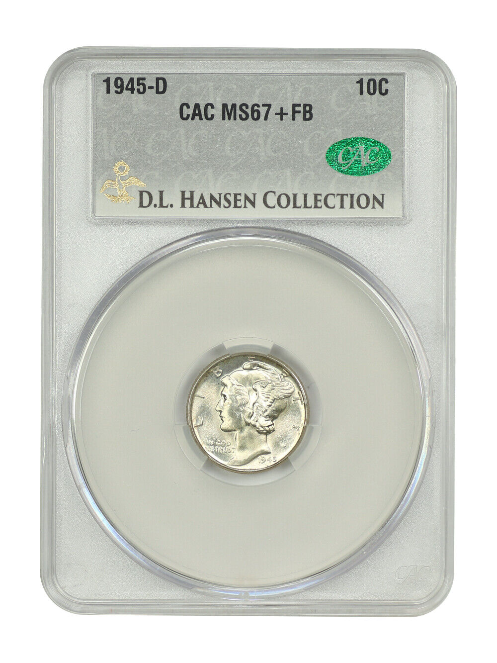 1945-D 10C CACG MS67+FB ex: D.L. Hansen - Mercury Dime