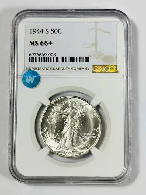 1944 S Walking Liberty Half Dollar NGC MS-66+ Very Premium Quality! Sight White