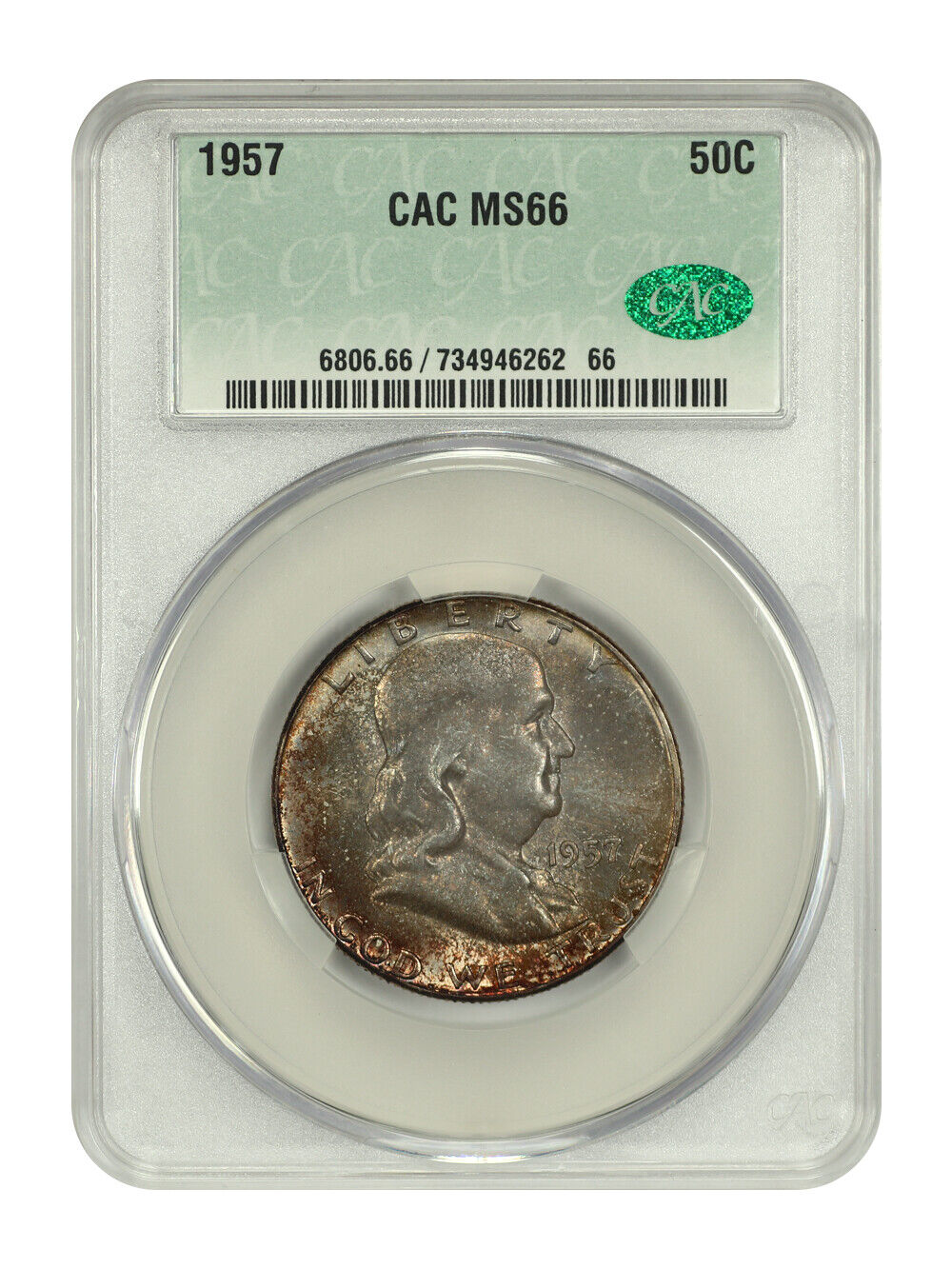 1957 50C CACG MS66 - Franklin Half Dollar