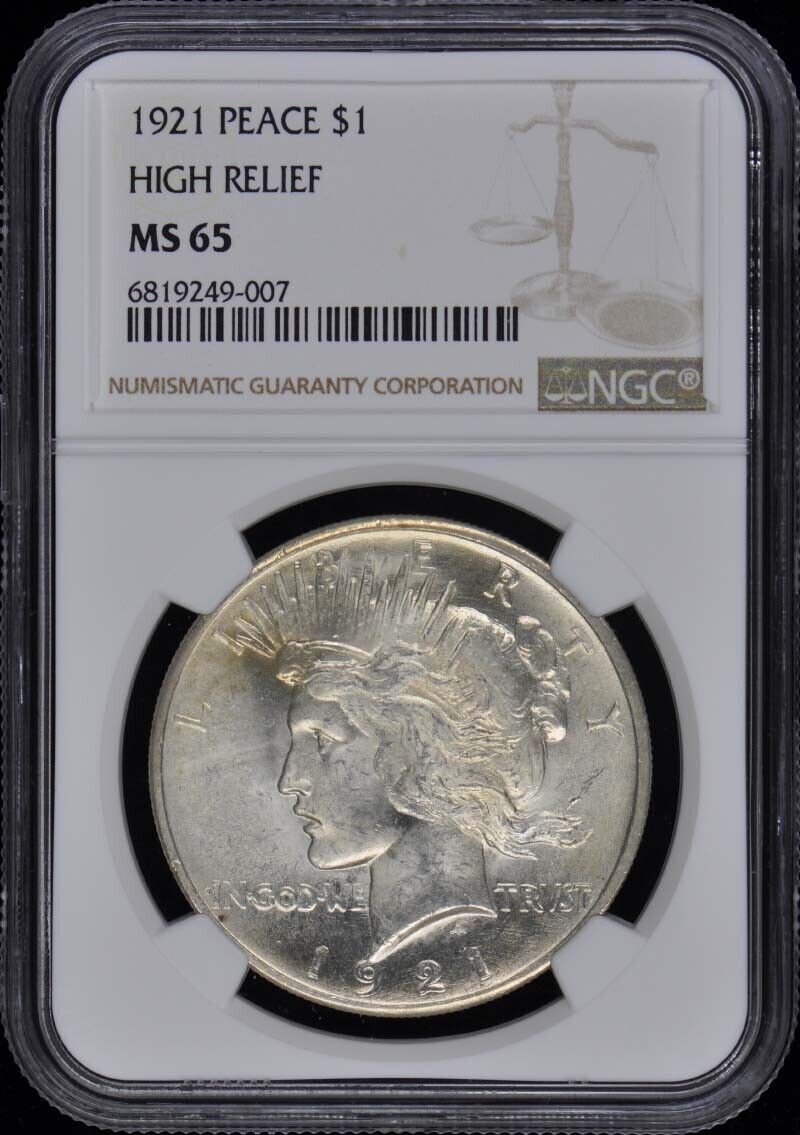 1921 Peace Dollar HIGH RELIEF S$1 NGC MS65