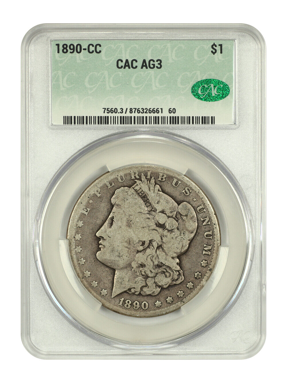 1890-CC $1 CACG AG03 - Morgan Dollar - Popular, Scarce Carson City Morgan