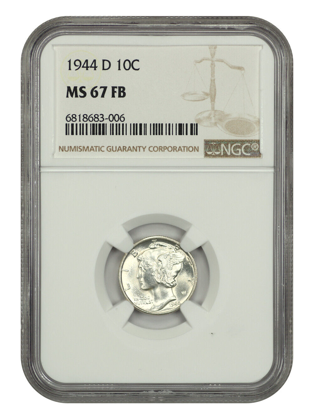 1944-D 10C NGC MS67FB - Mercury Dime