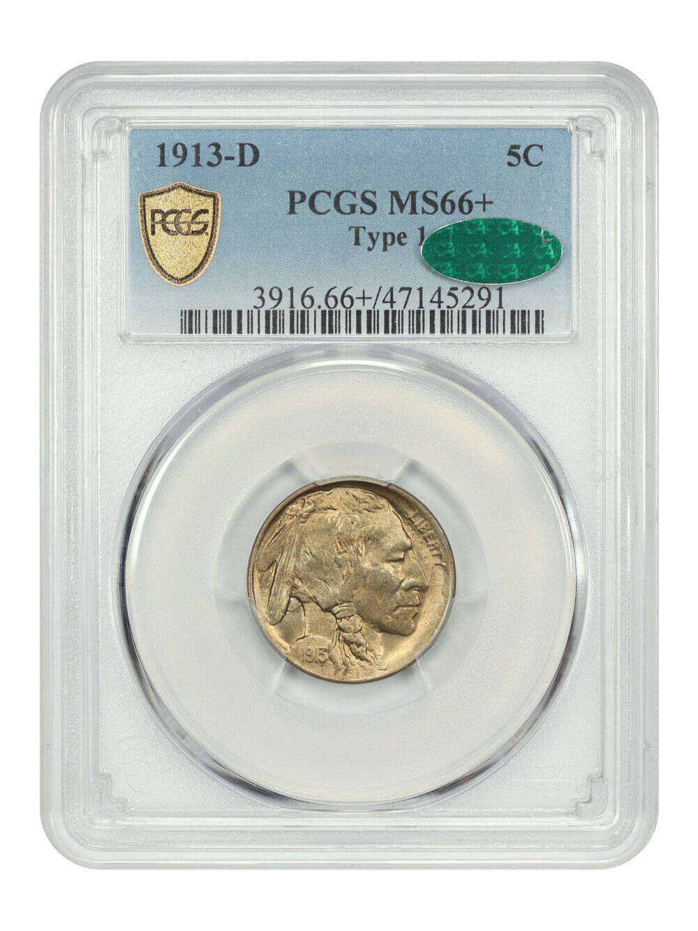 1913-D 5C PCGS/CAC MS66+ (Type 1) - Buffalo Nickel - Unmatched Quality!