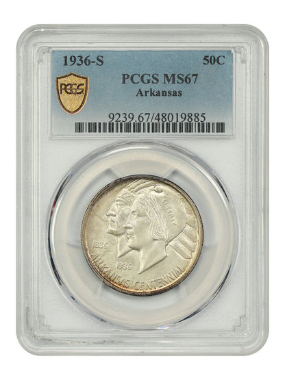 1936-S 50C Arkansas PCGS MS67 - Classic Silver Commemorative - Low Mintage Issue