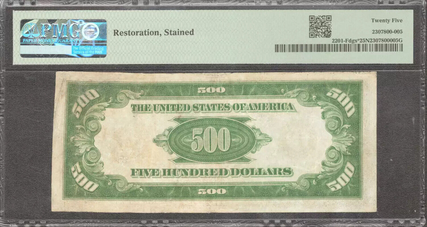 1934 $500 FEDERAL RESERVE STAR NOTE FR.2201-FDGS* PMG VF 25 VERY FINE NET (000*)