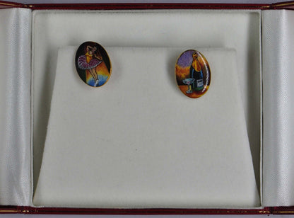 Road to Ruin Series Enamel 18k Yellow Gold Cuff Links Vtg Horse Race Wine Cards