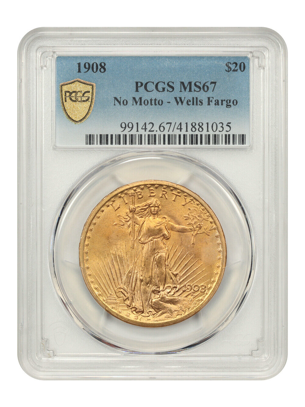 1908 $20 PCGS MS67 (No Motto) ex: Wells Fargo