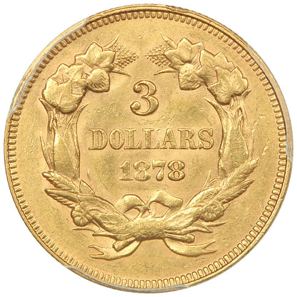 1878 $3 PCGS/CAC AU58 - Three Dollar - Popular Gold Type Coin