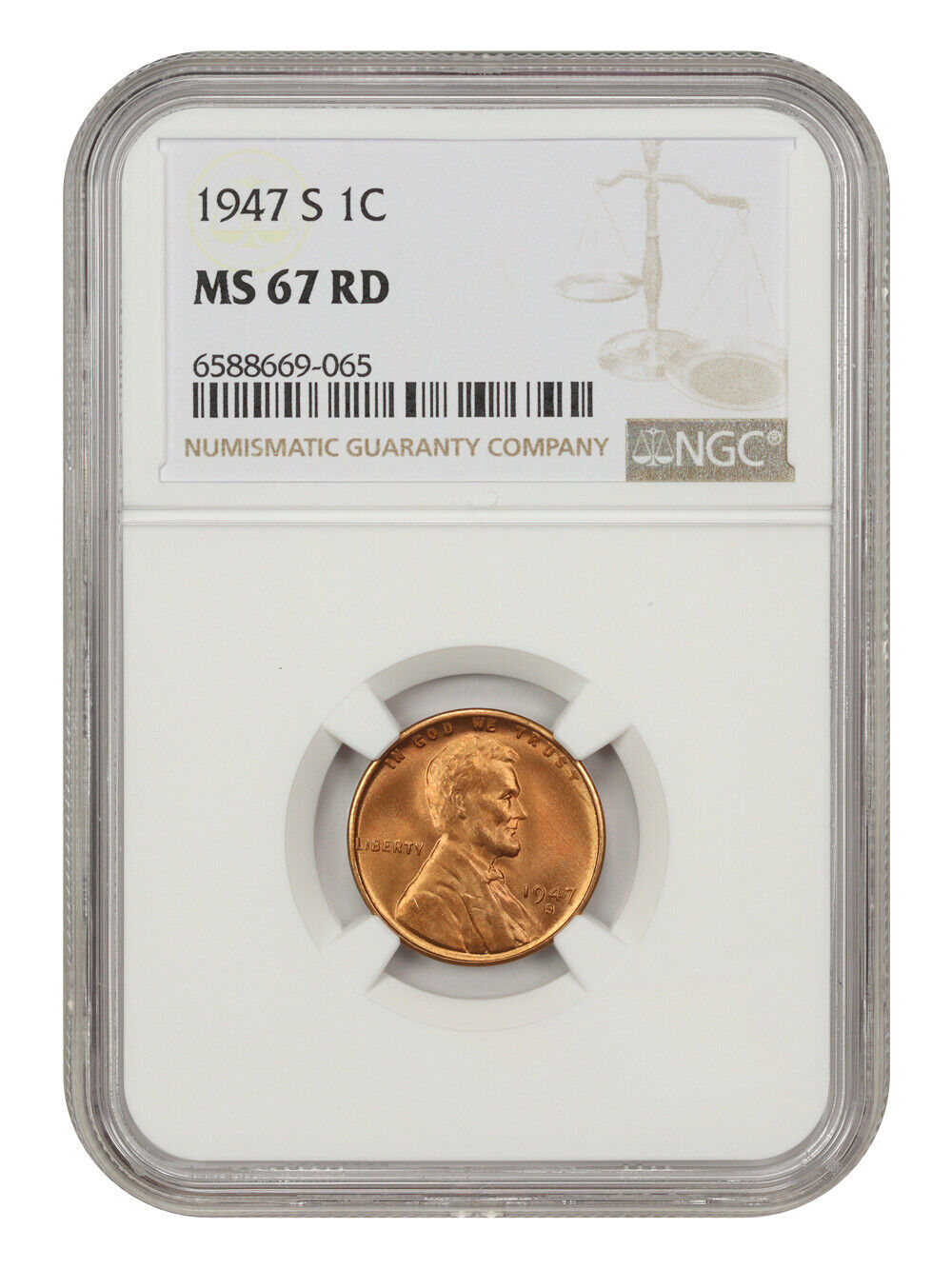 1947-S 1c NGC MS67 RD