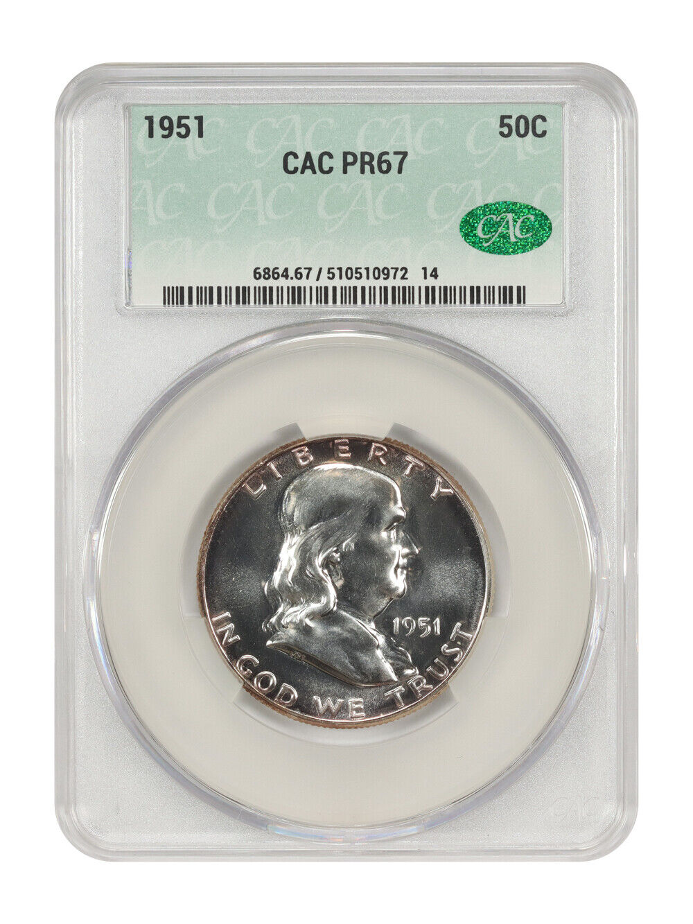 1951 50C CACG PR67 - Franklin Half Dollar - Tough 2nd Year Proof