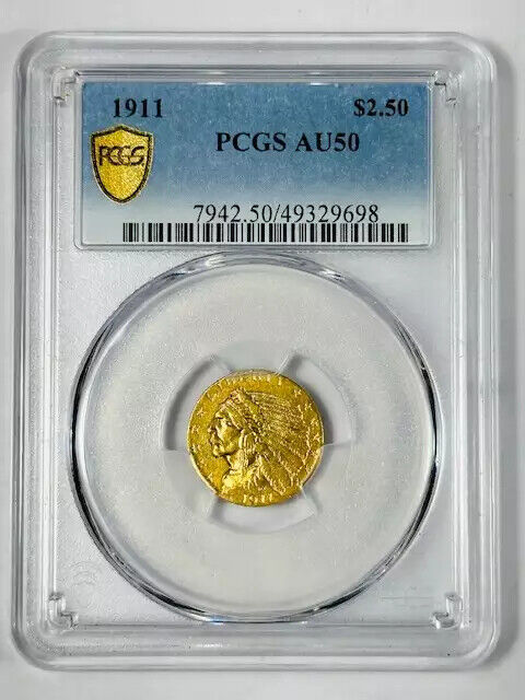 1911 P Gold Quarter Eagles $2 1/2 Indian Head PCGS AU-50