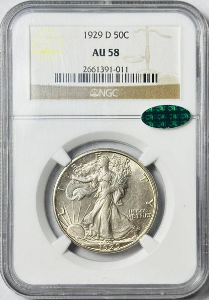 1929 D Walking Liberty Half Dollar NGC AU-58 CAC