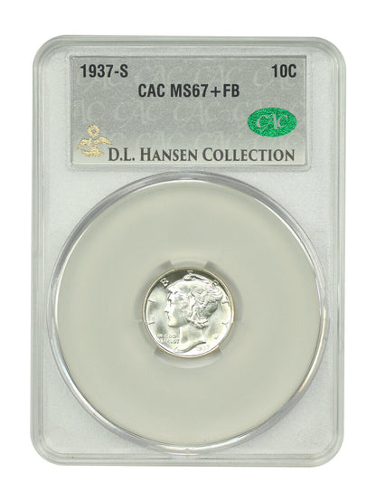 1937-S 10C CACG MS67+FB ex: D.L. Hansen - Mercury Dime