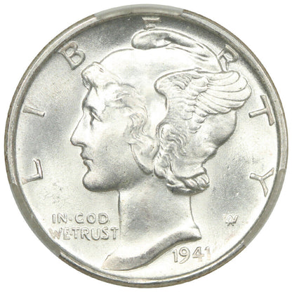 1941-D 10C CACG MS67FB - Mercury Dime