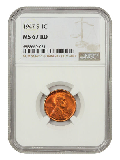 1947-S 1c NGC MS67 RD