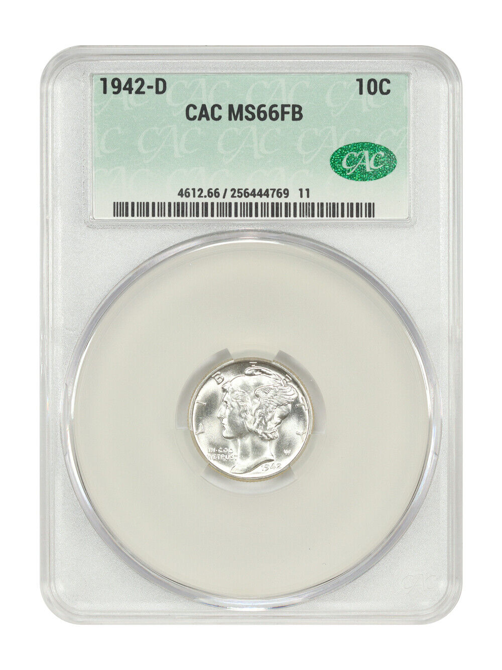 1942-D 10C CACG MS66FB - Mercury Dime