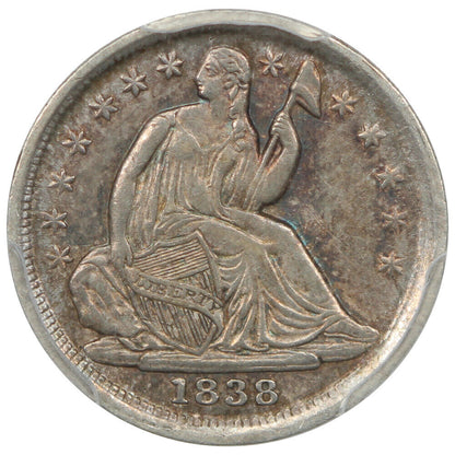 1838 H10C PCGS AU58 (Small Stars) - Liberty Seated Half Dime