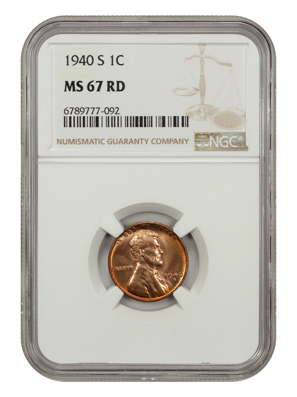 1940-S 1C NGC MS67RD