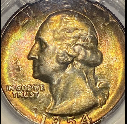 1954 S Washington Quarter PCGS MS-67 Rainbow Toning