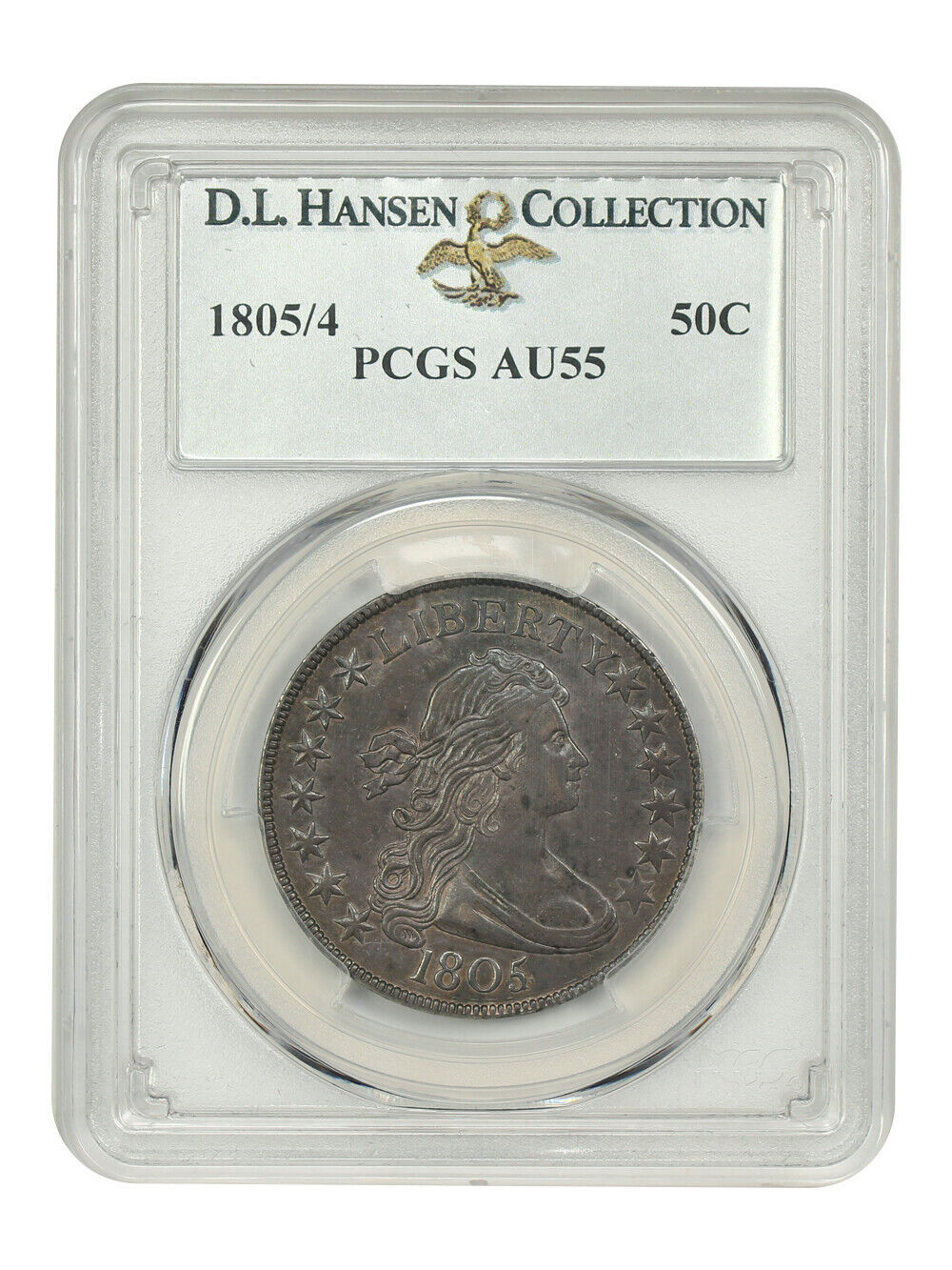 1805/4 50C PCGS AU55 ex: D.L. Hansen - Draped Bust Half Dollar - Scarce Overdate