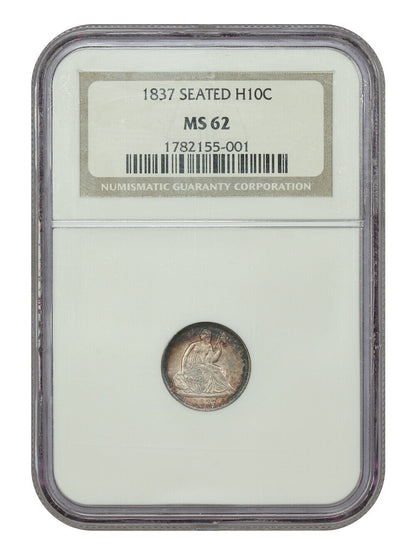 1837 H10C NGC MS62 (No Stars) - Liberty Seated Half Dime - One Year Type Coin