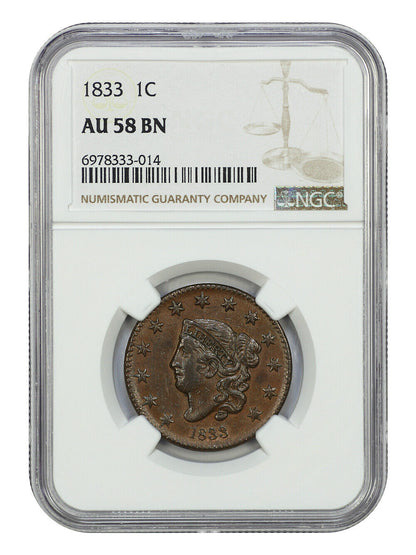 1833 1C NGC AU58 - Coronet Head Cent