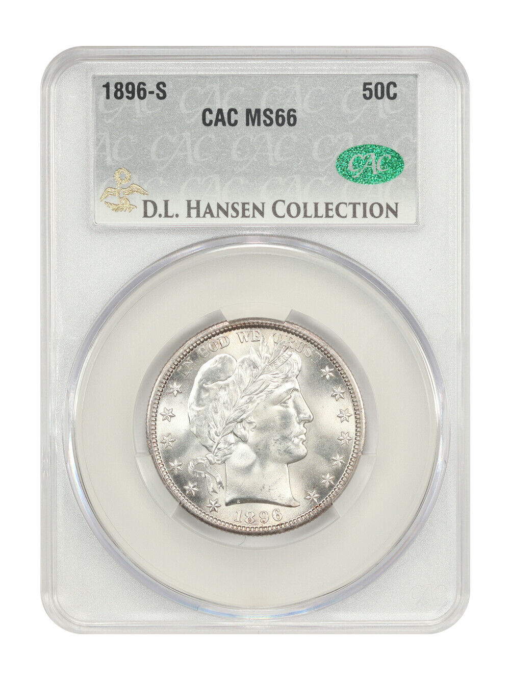 1896-S 50C CACG MS66 ex: D.L. Hansen - Barber Half Dollar - Gorgeous, Rare Gem