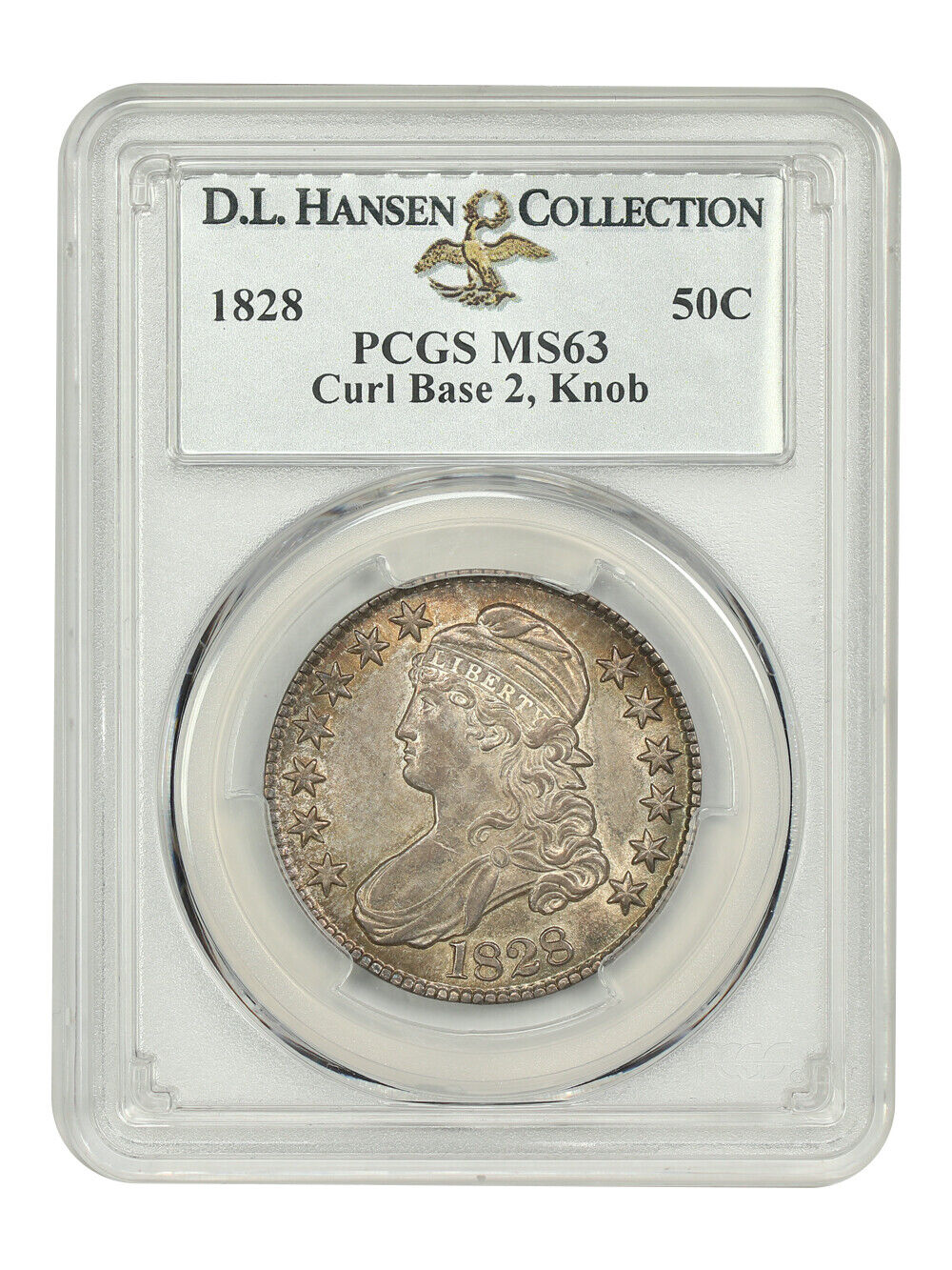 1828 50C PCGS MS63 (Curl Base 2, Knob) ex: D.L. Hansen