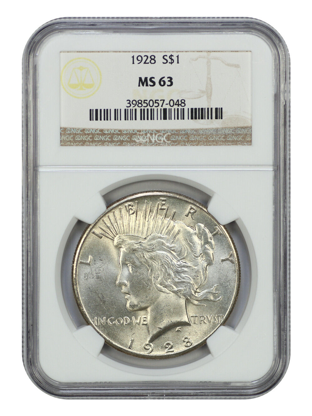 1928 $1 NGC MS63 - Peace Dollar - Lowest Mintage Date in the Series