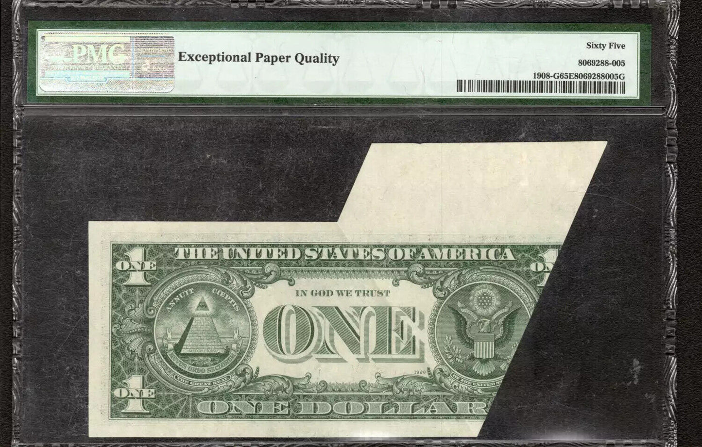 1974 $1 FEDERAL RESERVE NOTE CHICAGO FR.1908-G FOLD OVER ERROR PMG GEM 65 EPQ