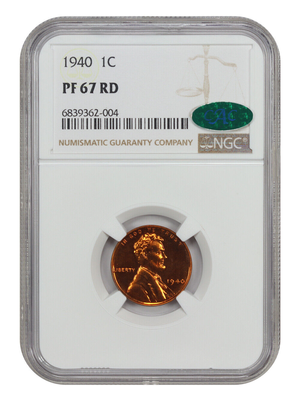 1940 1C NGC/CAC PR67RD - Lincoln Cent (Wheat Reverse)