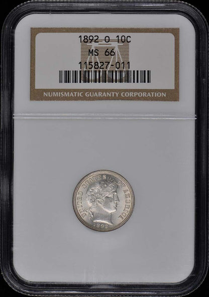 1892-O O Barber Dime 10C NGC MS66