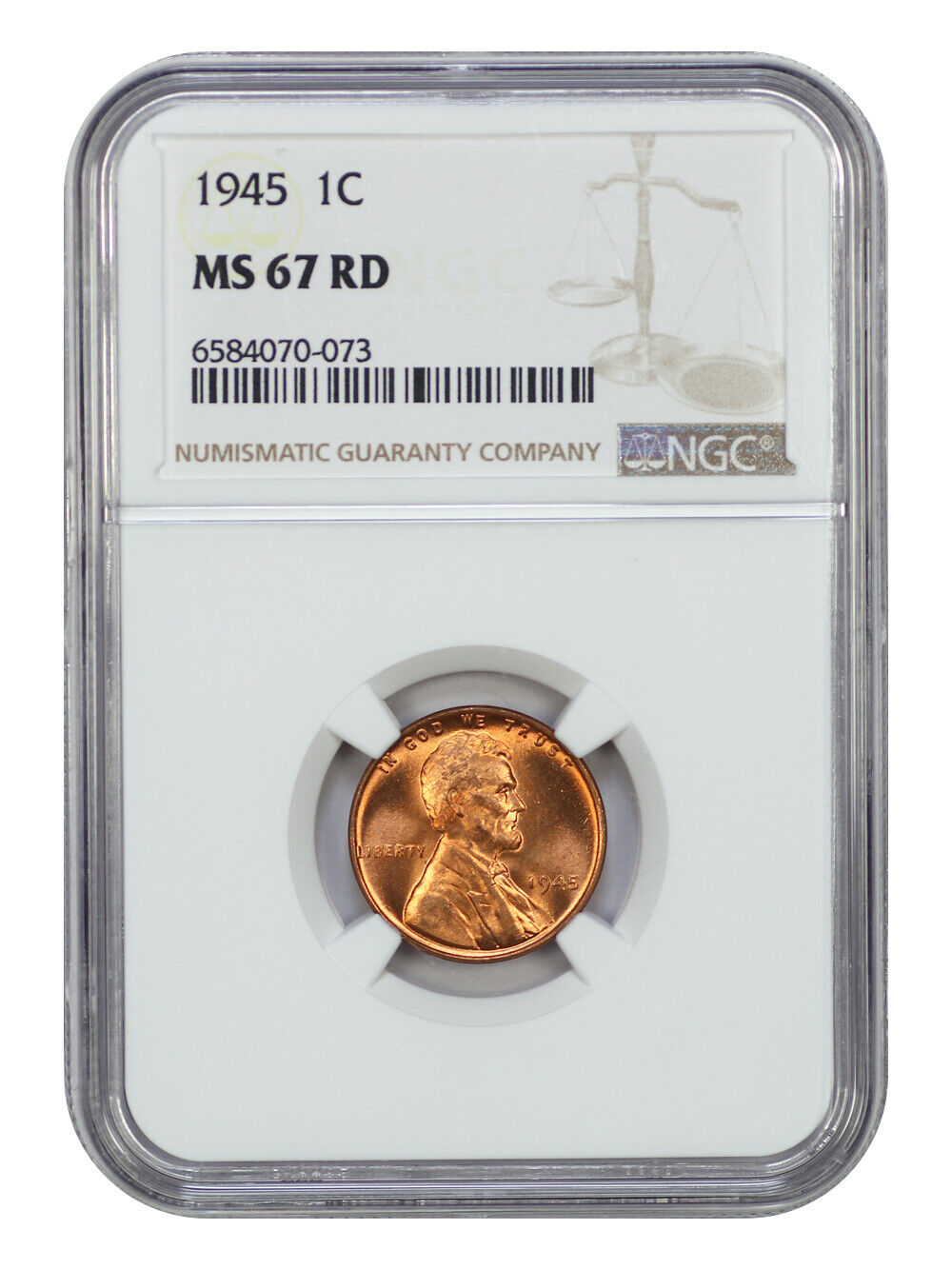 1945 1C NGC MS67RD - Lincoln Cent (Wheat Reverse)