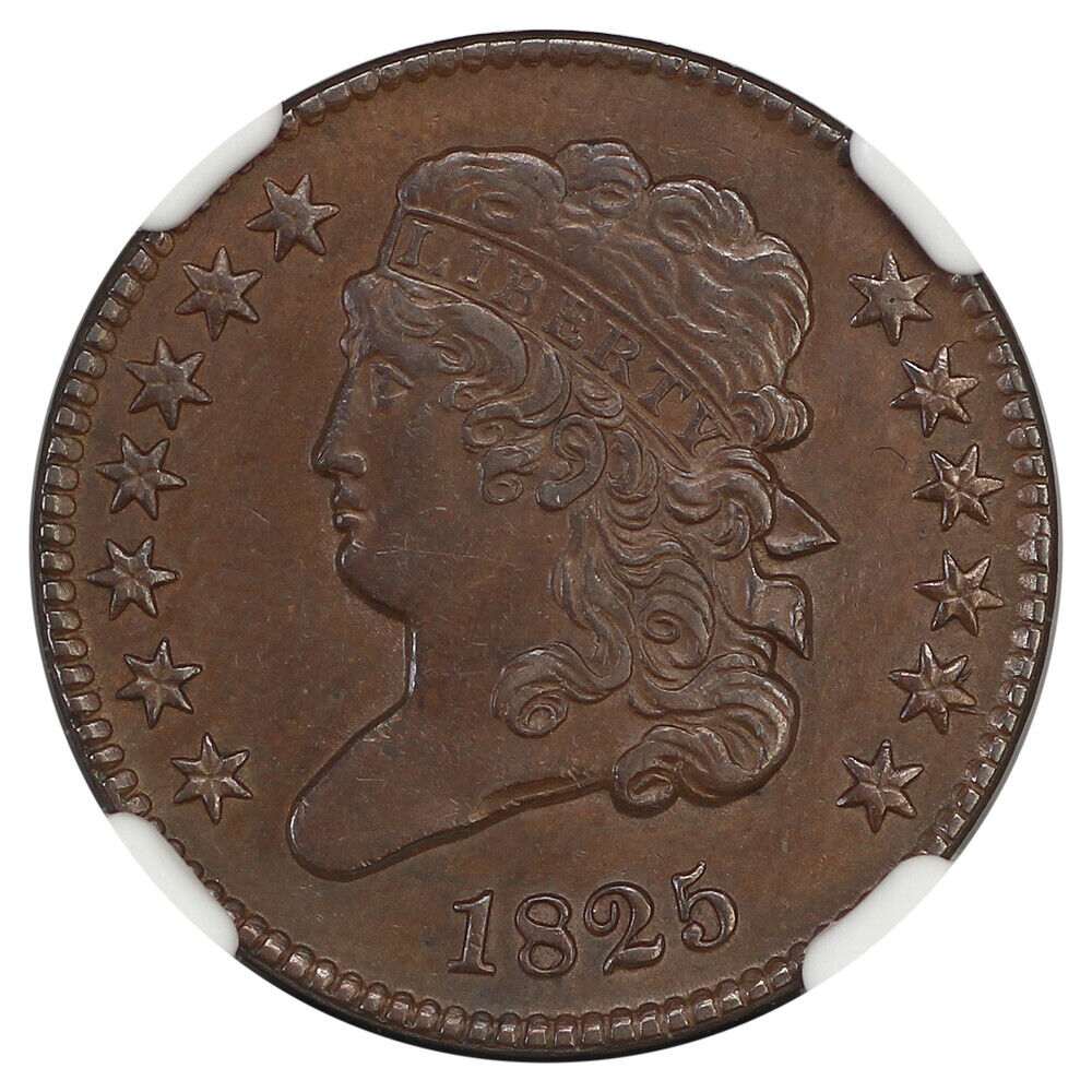 1825 1/2C NGC AU58 - Classic Head Half Cent - Tough Date