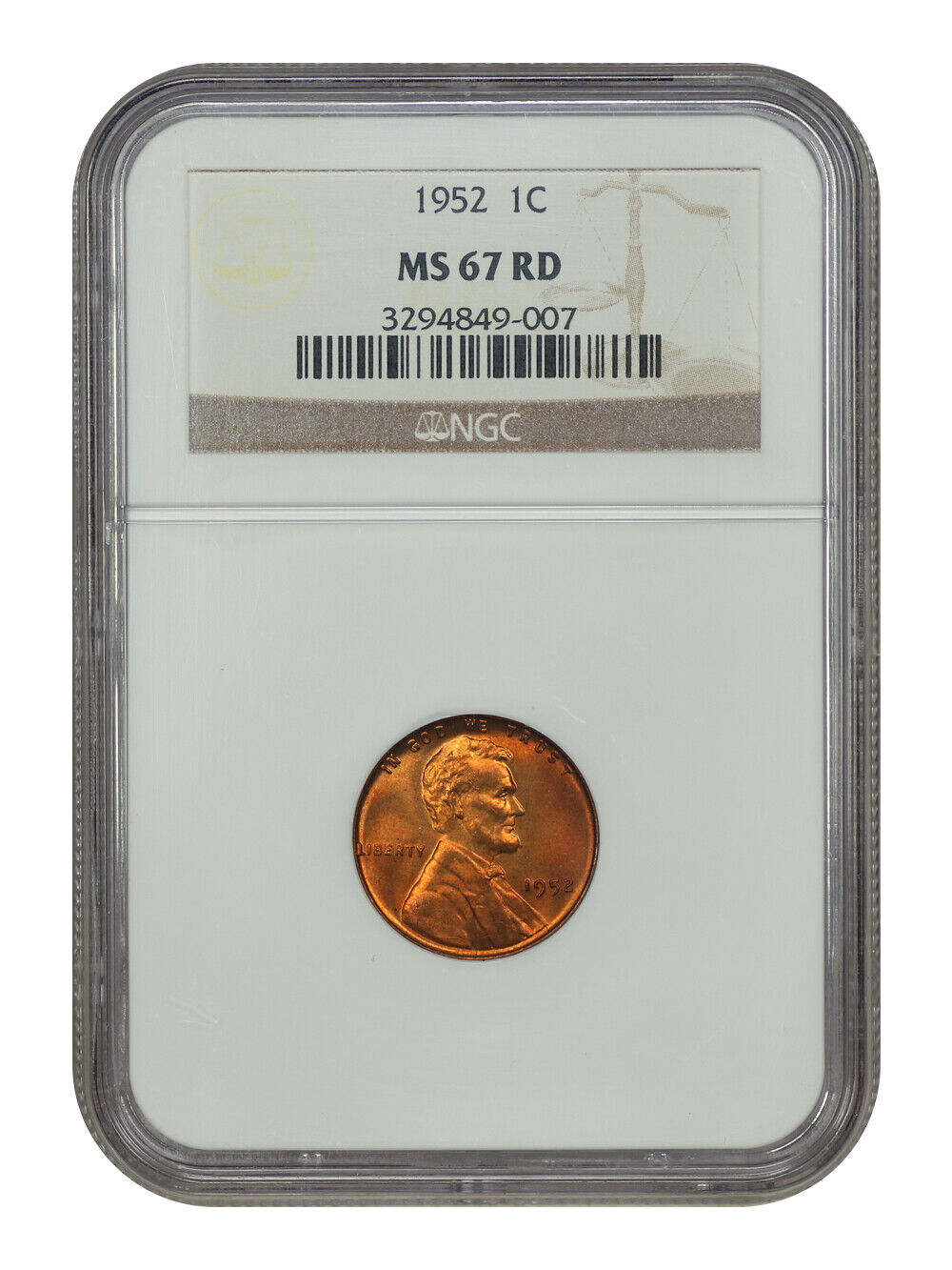 1952 1C NGC MS67RD - Lincoln Cent (Wheat Reverse)