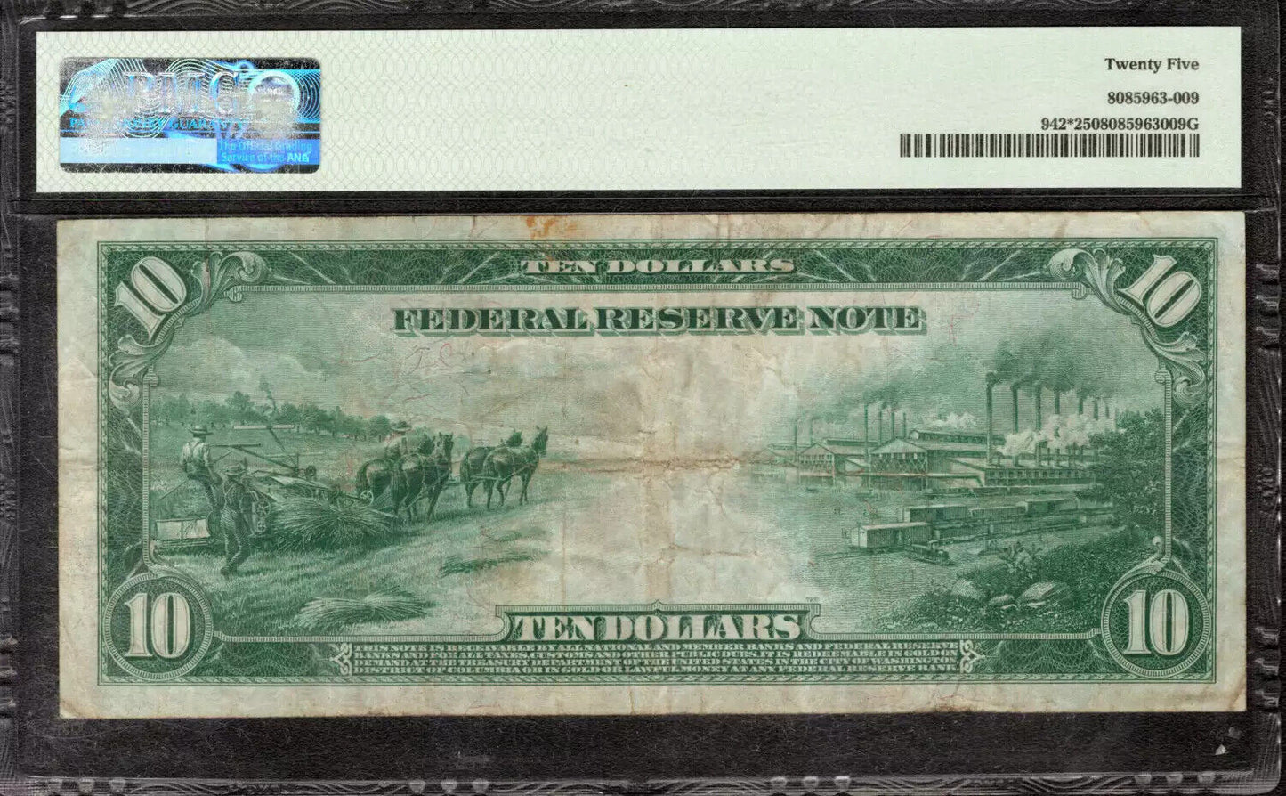 1914 $10 FEDERAL RESERVE STAR NOTE FR.942* KANSAS CITY PMG VF 25 VERY FINE (336*