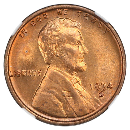 1934-D 1C NGC MS67RD - Lincoln Cent (Wheat Reverse)