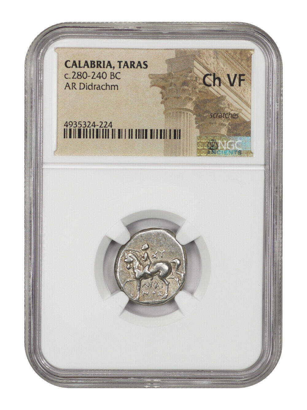 Ancient Roman: (c.280-240) AR Didrachm NGC Choice VF (Calabria, Taras)