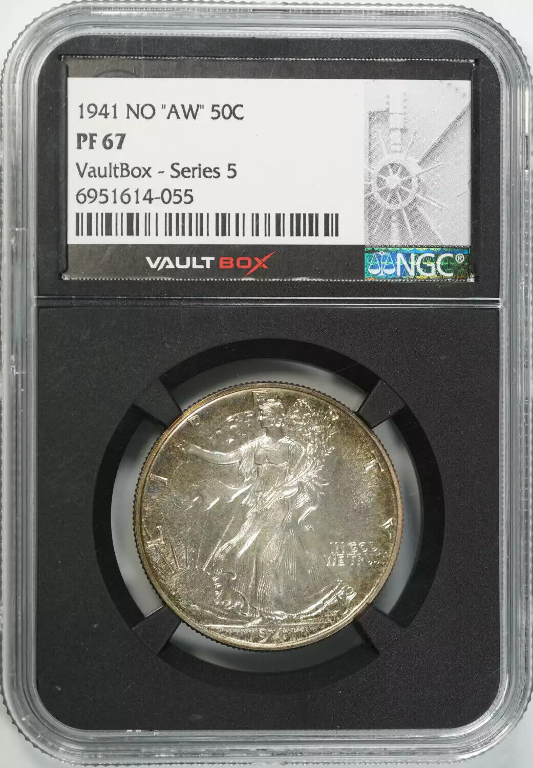 1941 PROOF WALKING LIBERTY HALF DOLLAR 50C NGC PF 67 NO 'AW' - VAULTBOX (055)