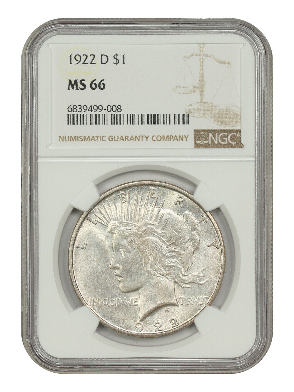 1922-D $1 NGC MS66 - Peace Dollar