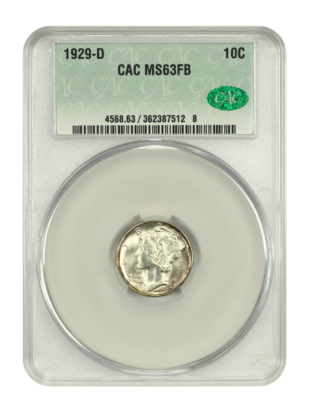 1929-D 10C CACG MS63FB - Mercury Dime