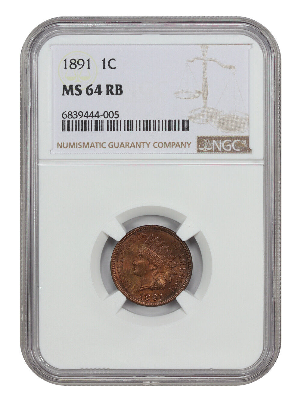 1891 1C NGC MS64RB - Indian Cent