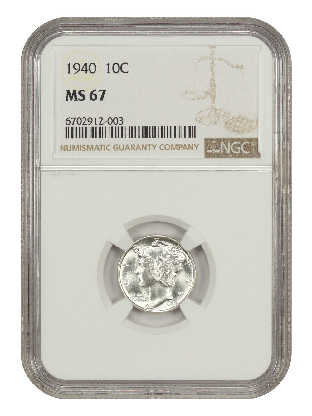 1940 10C NGC MS67 - Mercury Dime